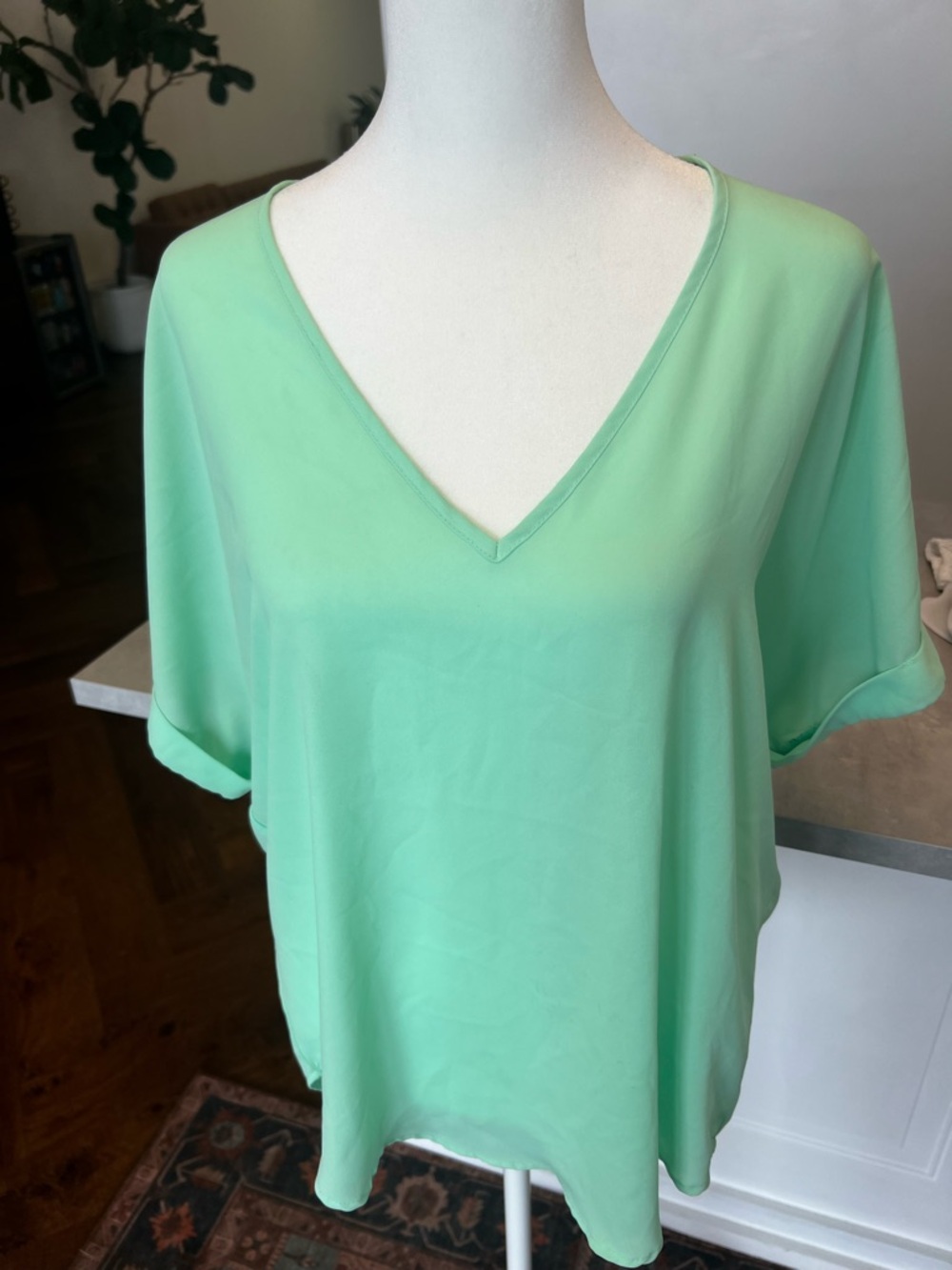 Lush Mint Green V-Neck Blouse